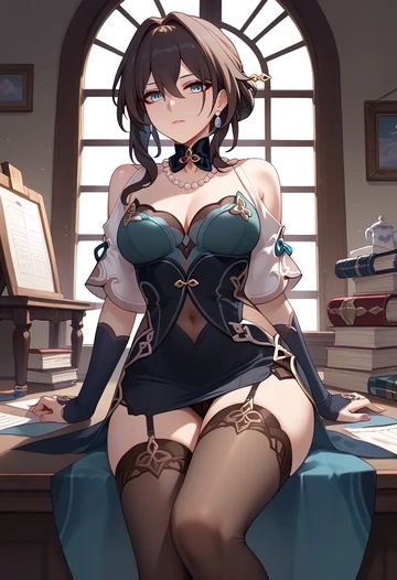 star rail,ruan mei,secretary, stockings  - AI generated anime art